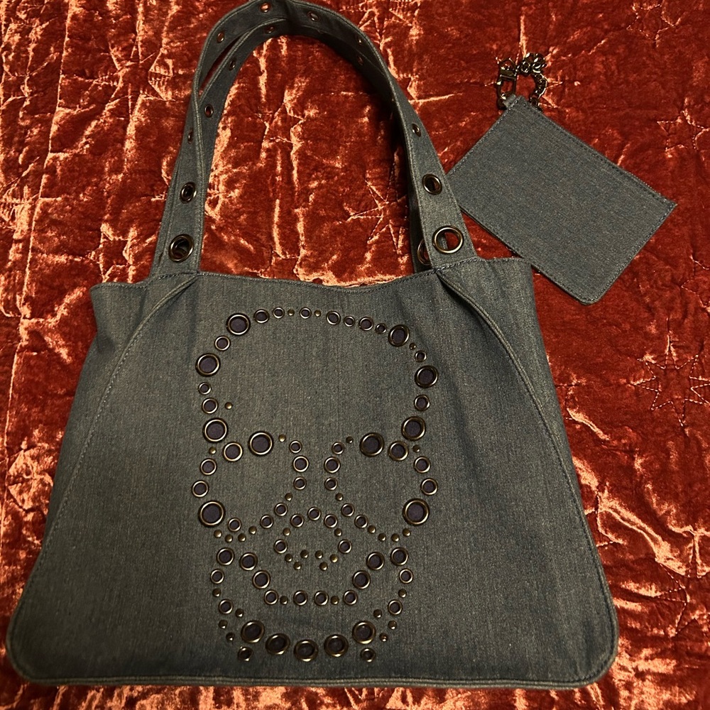 Betsey Johnson Denim Skull Bag with Pouch - Picture 3 of 11